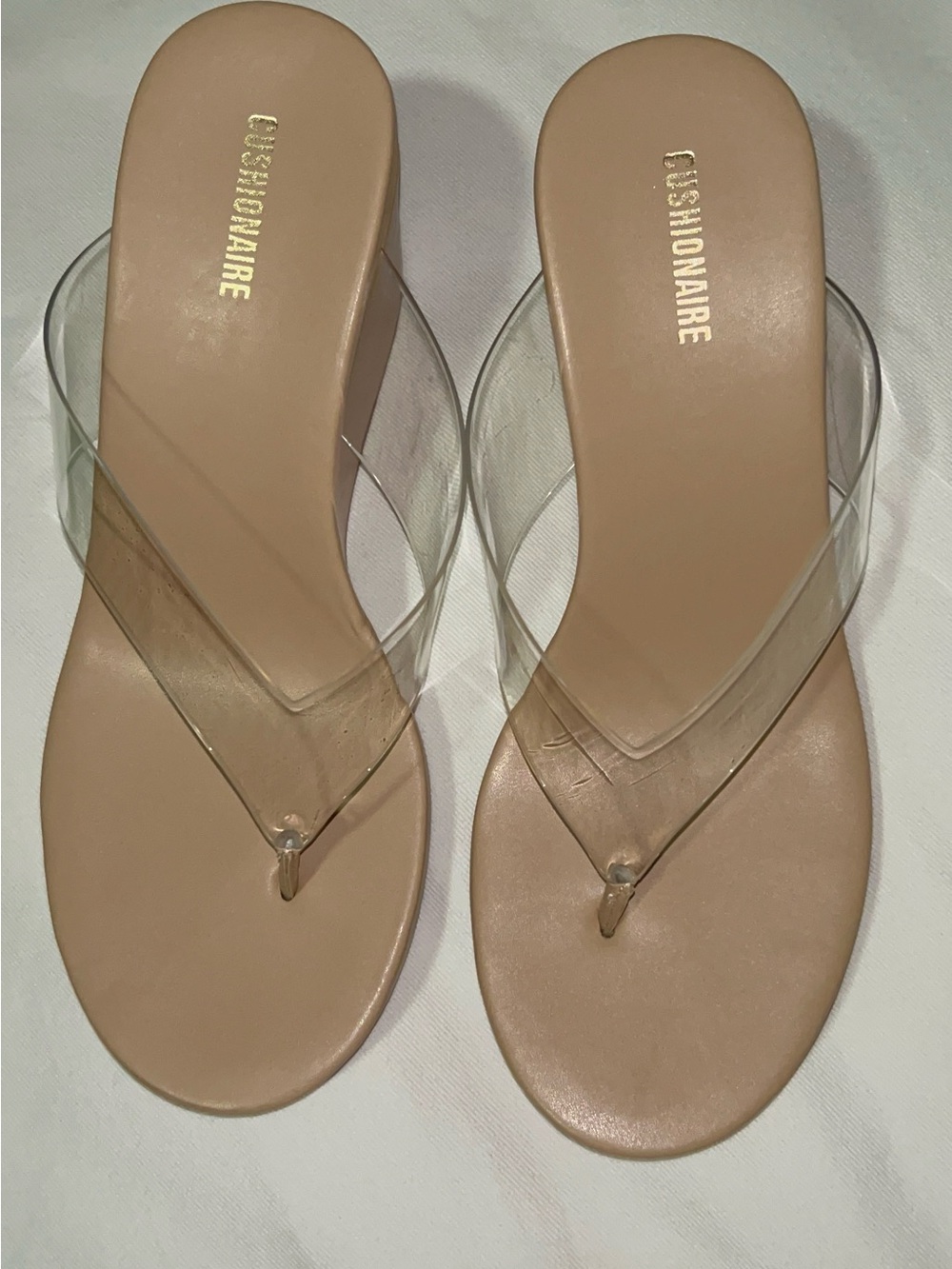Cushionaire Women's Nude Clear Strap Platform Sandals